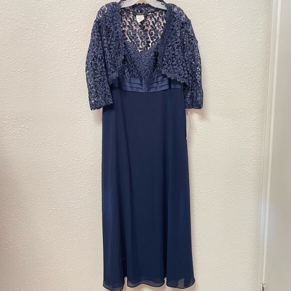 R&M Richards Long Sleeve Metallic Lace Jacket Dress STYLE# 3726 Navy Size 14 - Picture 11 of 14